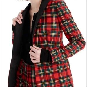 J.CREW LUX Parke Blazer in Red Tartan Plaid Jacket Black Shawl Collar Sz 00
